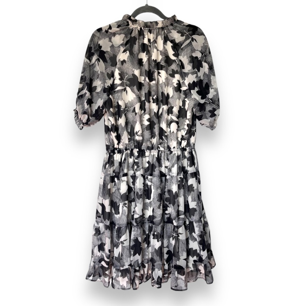 Lauren Ralph Lauren Black/White Floral Chiffon Ruffle knee length dress NWT - Picture 3 of 8